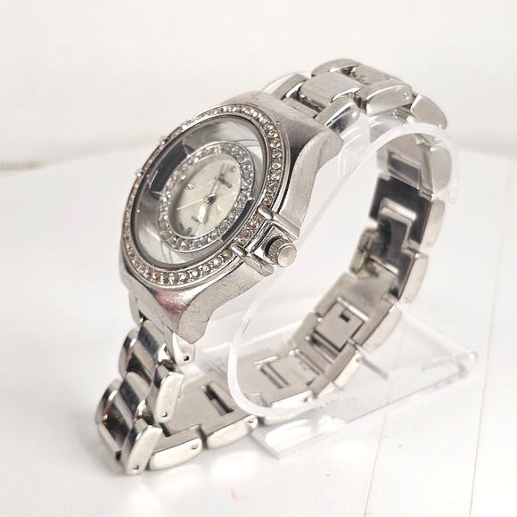Geneva Quartz Watch Silver Tone 40mm Crystal Bezel Japan Movt New Battery - Picture 9 of 14